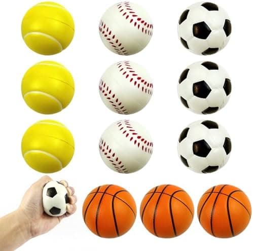 Scettar 12 Mini-Sportbälle, Stressabbau für Kinder und Erwachsene - Basketball, Baseball, Tennis
