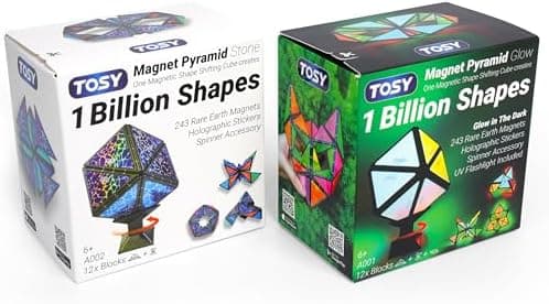 TOSY Magnetische Pyramidensteine - 1 Würfel verwandelt sich in 1 Milliarde Formen, 12 Teile, 243 Magnete, perfect für Ki