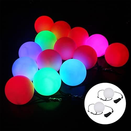 LED Poi Bälle: 2 Stück LED Glow POI Kugeln für Anfänger und Profis mit Regenbogen Farben und Strobe-Effekt