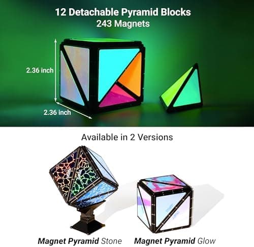TOSY Magnetische Pyramidensteine - 1 Würfel verwandelt sich in 1 Milliarde Formen, 12 Teile, 243 Magnete, perfect für Ki