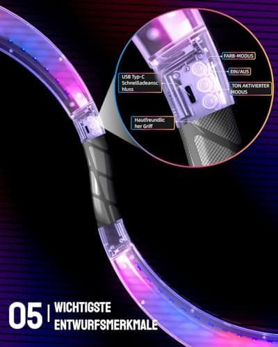 Magic LED S-Form Stäbe - Farben und tiefgreifender visueller Effekt für Jonglieren - 241 Farblichtmodi USB-Aufladbar
