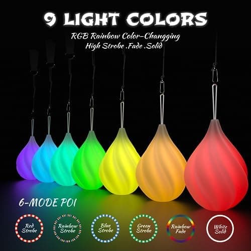 LED Poi Bälle Set für Anfänger & Profis - Leuchtendes Premium-Spielzeug | Jonglierset & Lightpainting Zubehör | Feuer Po