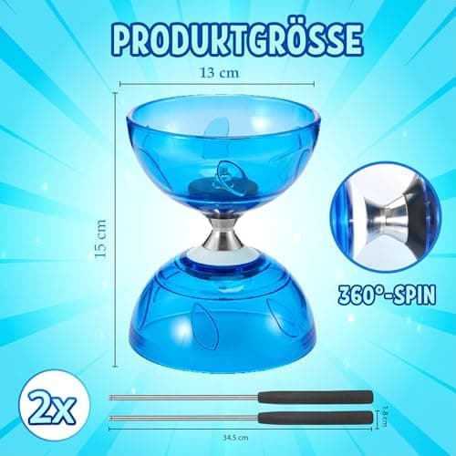 LED Diabolo mit Kugellager - Leuchtend im Dunkeln, 4,5mm Jonglier Set | Perfect Licht Diabolo für Kinder & Erwachsene |