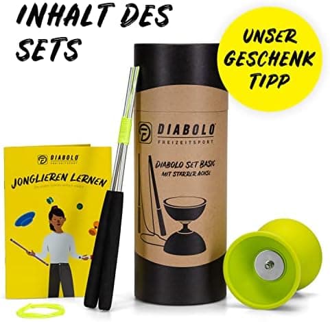 Diabolo Freizeitsport Jonglier-Set Basic (hellgrün), ideal zum Verschenken für Kinder & Einsteiger - Aluminum Handsticks