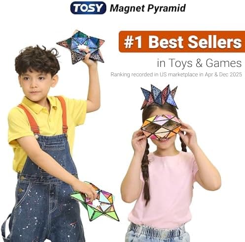 TOSY Magnetische Pyramidensteine - 1 Würfel verwandelt sich in 1 Milliarde Formen, 12 Teile, 243 Magnete, perfect für Ki