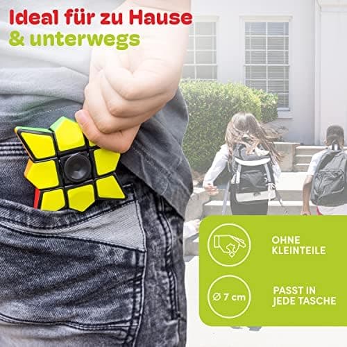 CUBIDI® Star - 3x3x1 Drehwürfel & Handkreisel - Stressabbau & Konzentrationstraining für Büro & Freizeit - 45mm Drehwürf