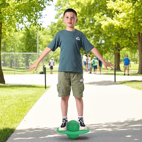 Relaxdays Pogo Ball für Kinder bis 100 kg, Outdoor Hüpfspielzeug mit Balance-Funktion, grün - HBT 25x39x28 cm