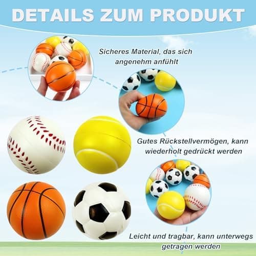 Scettar 12 Mini-Sportbälle, Stressabbau für Kinder und Erwachsene - Basketball, Baseball, Tennis