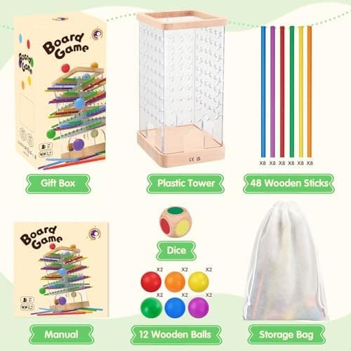 Montessori Spiel Brettspiel aus Holz für Kinder ab 3 Jahre - Feinmotorik & Mathe lernen - Familienspiel-Reisespiel 48 Bu