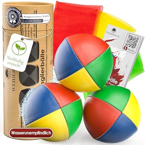 3X Qualitäts Jonglierbälle + 3 Tücher, ideal für Anfänger, wasserunempfindlich und leichtgewichtig (130g), Jonglierball