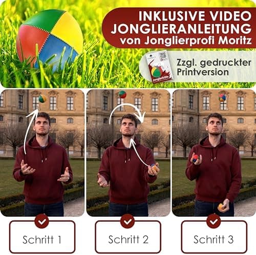 3X Qualitäts Jonglierbälle + 3 Tücher, ideal für Anfänger, wasserunempfindlich und leichtgewichtig (130g), Jonglierball