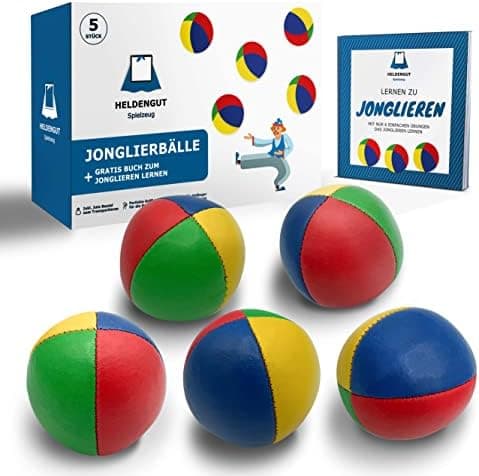 Jonglierbälle 5er Set – Profi-Beanspheres für Kinder & Anfänger – Geschicklichkeitsspeile, Soft Ball mit Buch