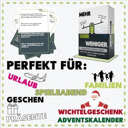 More or Less | Mehr Oder Weniger Kartenspiel - Ideal für Erwachsene, Familien & Kinder - 2+ Spieler - Familienspiel & Re