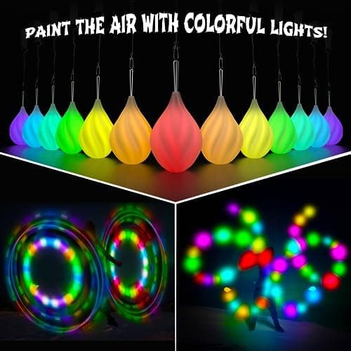 LED Poi Bälle Set für Anfänger & Profis - Leuchtendes Premium-Spielzeug | Jonglierset & Lightpainting Zubehör | Feuer Po