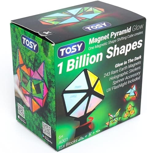 TOSY Magnetische Pyramidensteine - 1 Würfel verwandelt sich in 1 Milliarde Formen, 12 Teile, 243 Magnete, perfect für Ki