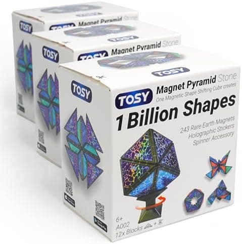 TOSY Magnetische Pyramidensteine - 1 Würfel verwandelt sich in 1 Milliarde Formen, 12 Teile, 243 Magnete, perfect für Ki