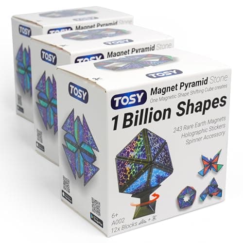 TOSY Magnetische Pyramidensteine - 1 Würfel verwandelt sich in 1 Milliarde Formen, 12 Teile, 243 Magnete, perfect für Ki