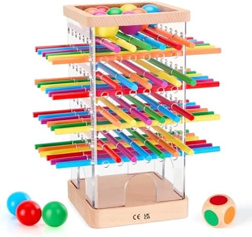 Montessori Spiel Brettspiel aus Holz für Kinder ab 3 Jahre - Feinmotorik & Mathe lernen - Familienspiel-Reisespiel 48 Bu