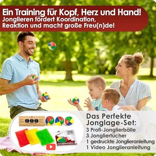 3X Qualitäts Jonglierbälle + 3 Tücher, ideal für Anfänger, wasserunempfindlich und leichtgewichtig (130g), Jonglierball