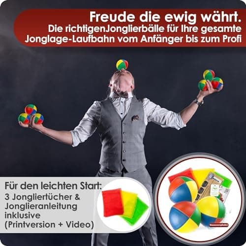 3X Qualitäts Jonglierbälle + 3 Tücher, ideal für Anfänger, wasserunempfindlich und leichtgewichtig (130g), Jonglierball