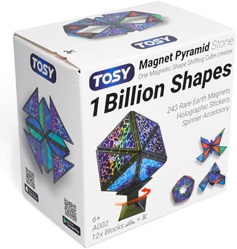 TOSY Magnetische Pyramidensteine - 1 Würfel verwandelt sich in 1 Milliarde Formen, 12 Teile, 243 Magnete, perfect für Ki