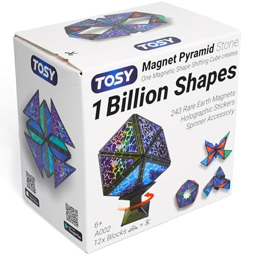 TOSY Magnetische Pyramidensteine - 1 Würfel verwandelt sich in 1 Milliarde Formen, 12 Teile, 243 Magnete, perfect für Ki