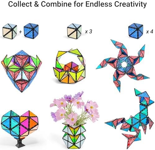 TOSY Magnetische Pyramidensteine - 1 Würfel verwandelt sich in 1 Milliarde Formen, 12 Teile, 243 Magnete, perfect für Ki