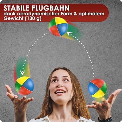 3X Qualitäts Jonglierbälle + 3 Tücher, ideal für Anfänger, wasserunempfindlich und leichtgewichtig (130g), Jonglierball