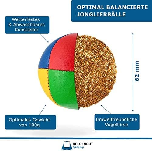 Jonglierbälle 5er Set – Profi-Beanspheres für Kinder & Anfänger – Geschicklichkeitsspeile, Soft Ball mit Buch