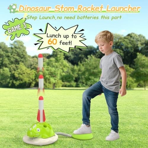 IMAYCC 3 in 1 Indoor Outdoor Spiele für Kinder: Ringwurf, Rakete und Seilspringmaschine - 4 Geschwindigkeiten, musikalis