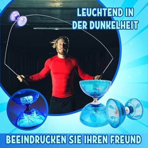 LED Diabolo mit Kugellager - Leuchtend im Dunkeln, 4,5mm Jonglier Set | Perfect Licht Diabolo für Kinder & Erwachsene |