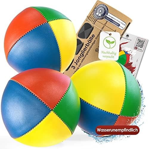 3X Qualitäts Jonglierbälle + 3 Tücher, ideal für Anfänger, wasserunempfindlich und leichtgewichtig (130g), Jonglierball
