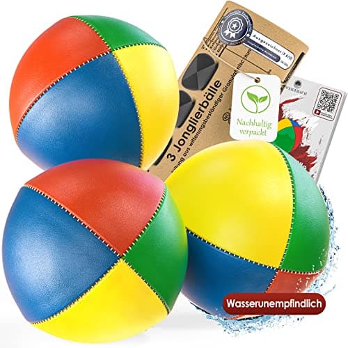 3X Qualitäts Jonglierbälle + 3 Tücher, ideal für Anfänger, wasserunempfindlich und leichtgewichtig (130g), Jonglierball
