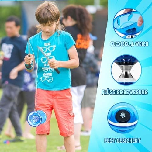 LED Diabolo mit Kugellager - Leuchtend im Dunkeln, 4,5mm Jonglier Set | Perfect Licht Diabolo für Kinder & Erwachsene |