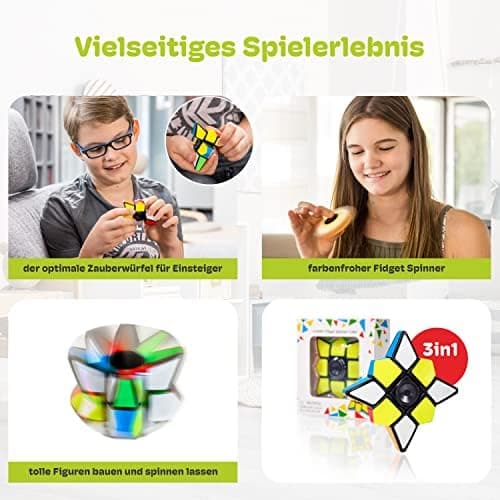 CUBIDI® Star - 3x3x1 Drehwürfel & Handkreisel - Stressabbau & Konzentrationstraining für Büro & Freizeit - 45mm Drehwürf