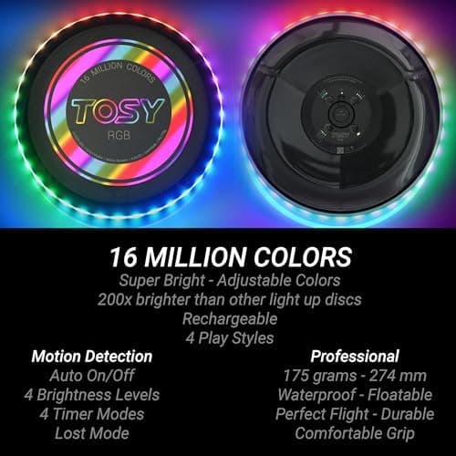 TOSY Flying Disc - 108 RGB-LEDs oder 36 einfarbig, Smart-Modi, wasserdicht für Kinder & Erwachsene, Outdoor-Spielzeug