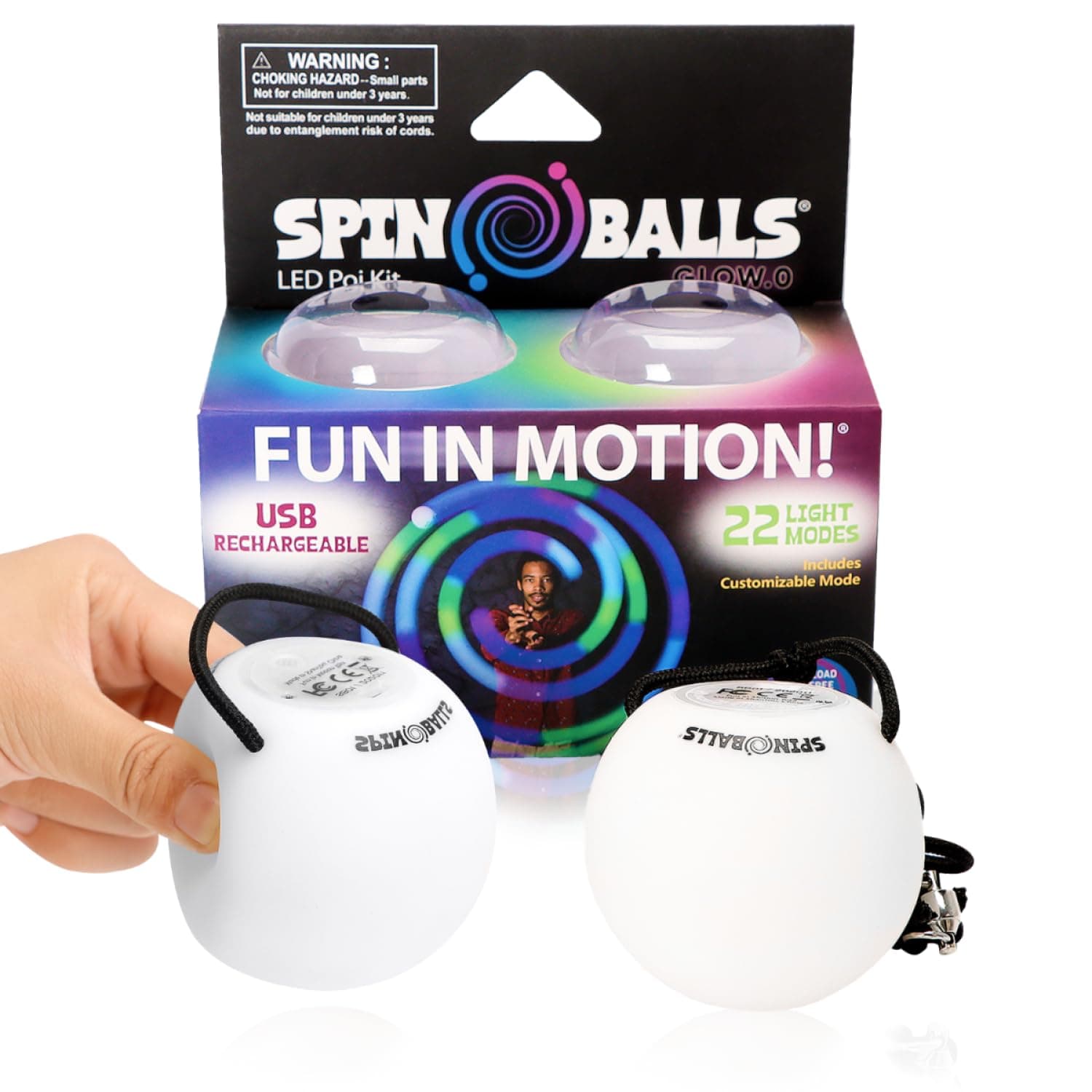 Glow.0 LED Poi - USB-aufladbar, vielfältige Farben & Lichteffekte, ideal für Anfänger & Fortgeschrittene, 22 Farb- und L