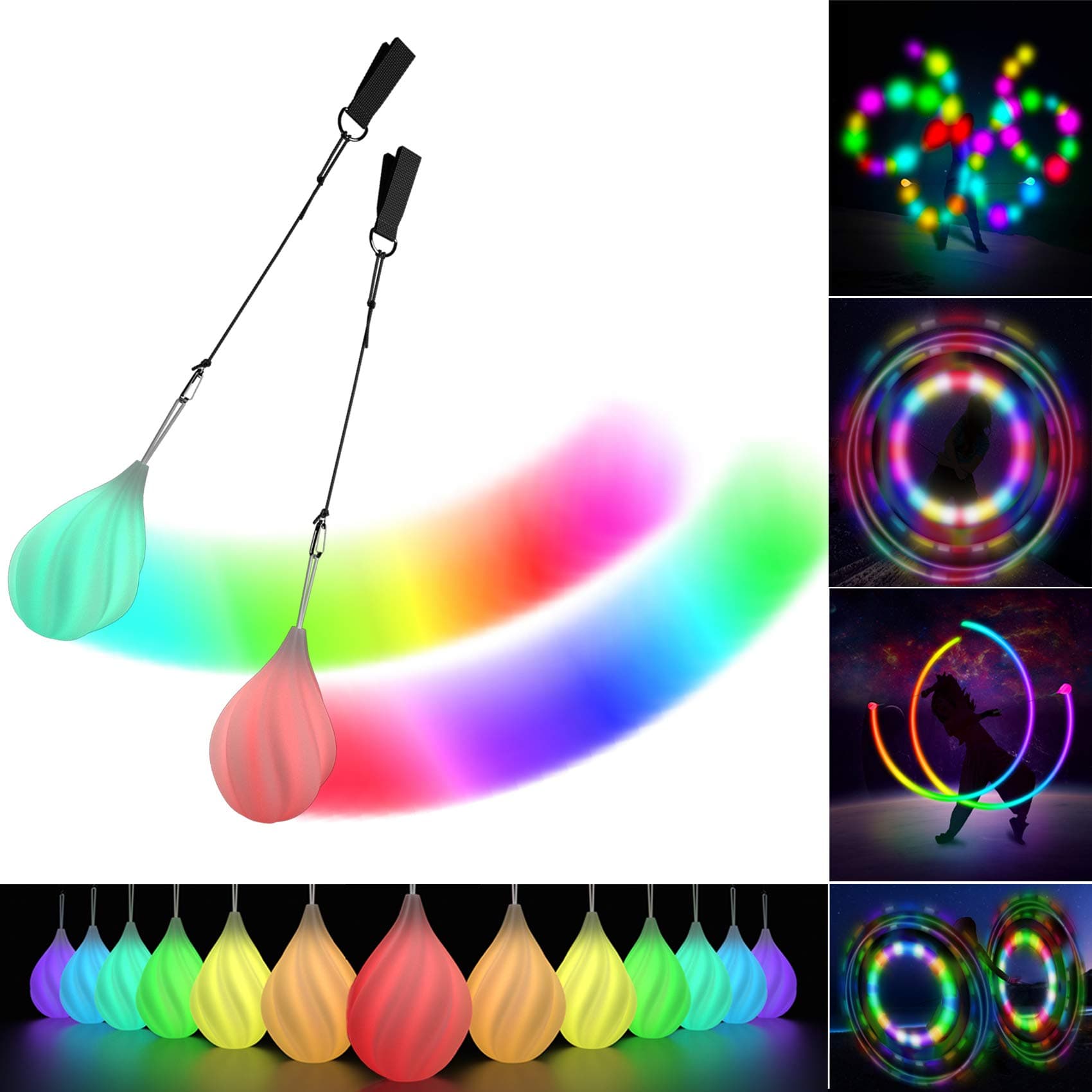 LED Poi Bälle Set für Anfänger & Profis - Leuchtendes Premium-Spielzeug | Jonglierset & Lightpainting Zubehör | Feuer Po