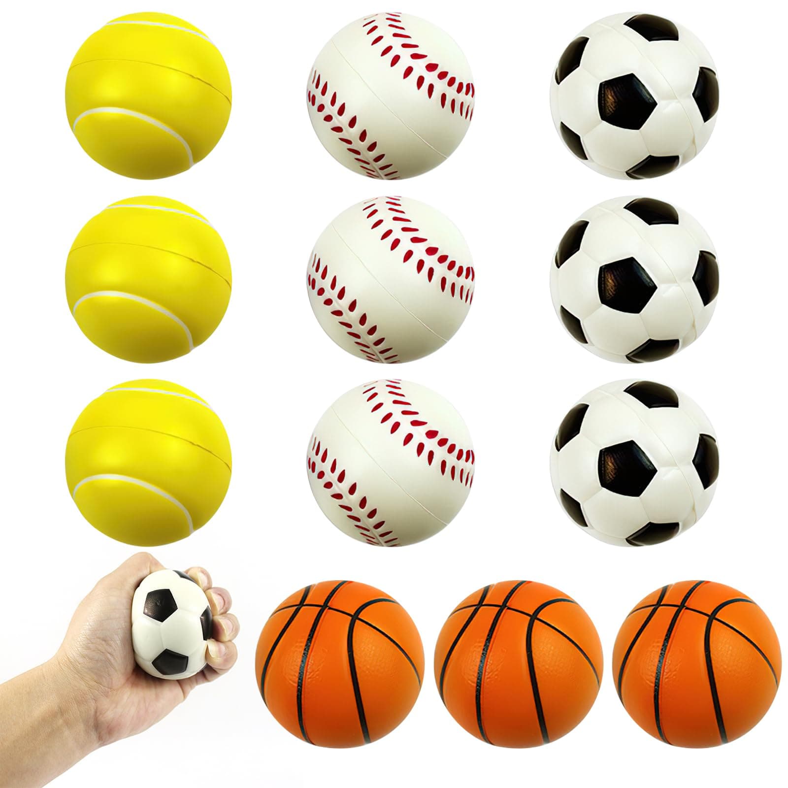 Scettar 12 Mini-Sportbälle, Stressabbau für Kinder und Erwachsene - Basketball, Baseball, Tennis
