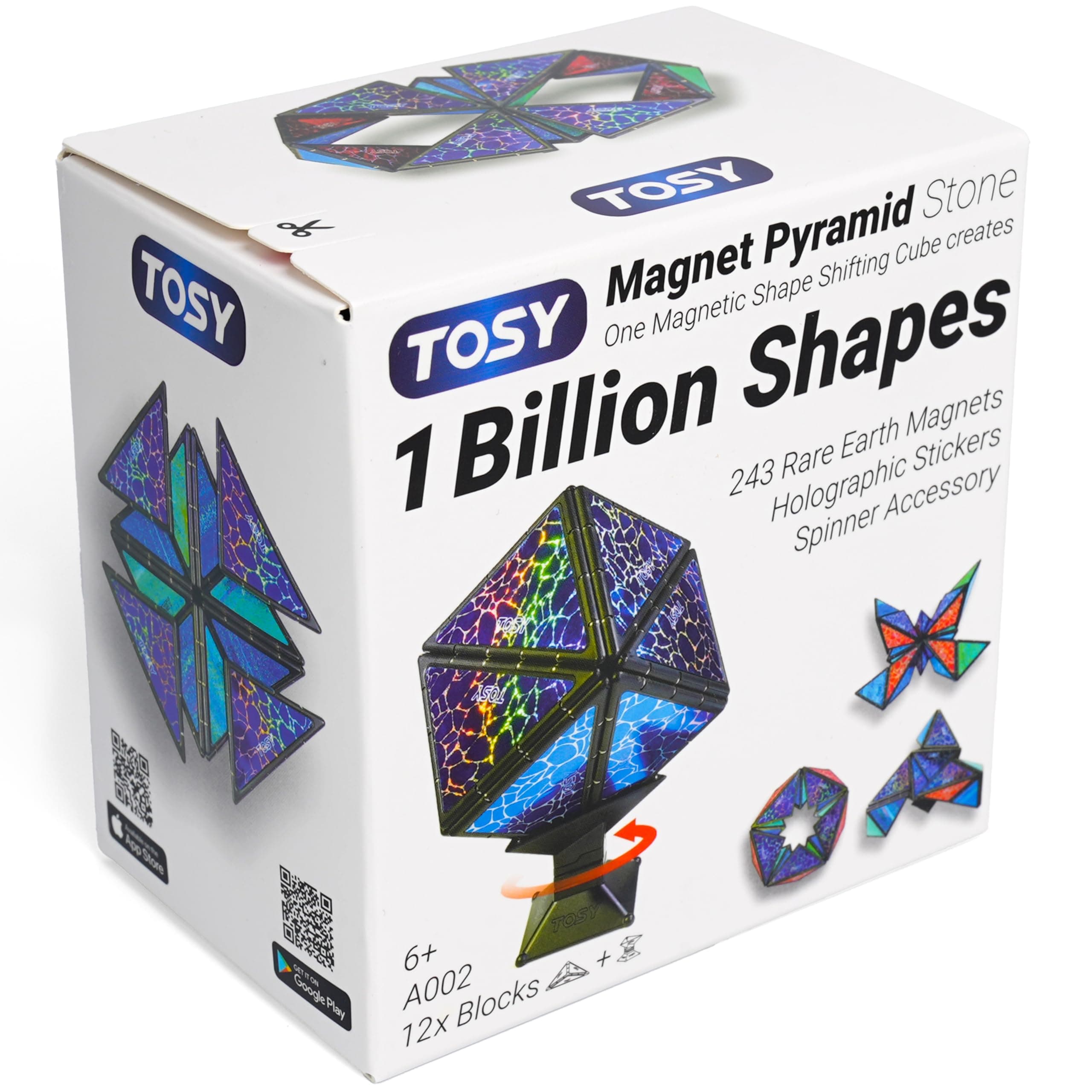 TOSY Magnetische Pyramidensteine - 1 Würfel verwandelt sich in 1 Milliarde Formen, 12 Teile, 243 Magnete, perfect für Ki